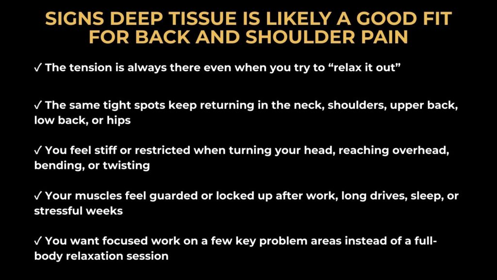 signs deep tissue is likely a good fit for back and shoulder pain