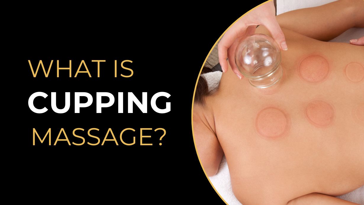 Registered massage therapist placing a glass cup on a client's upper back during a cupping massage